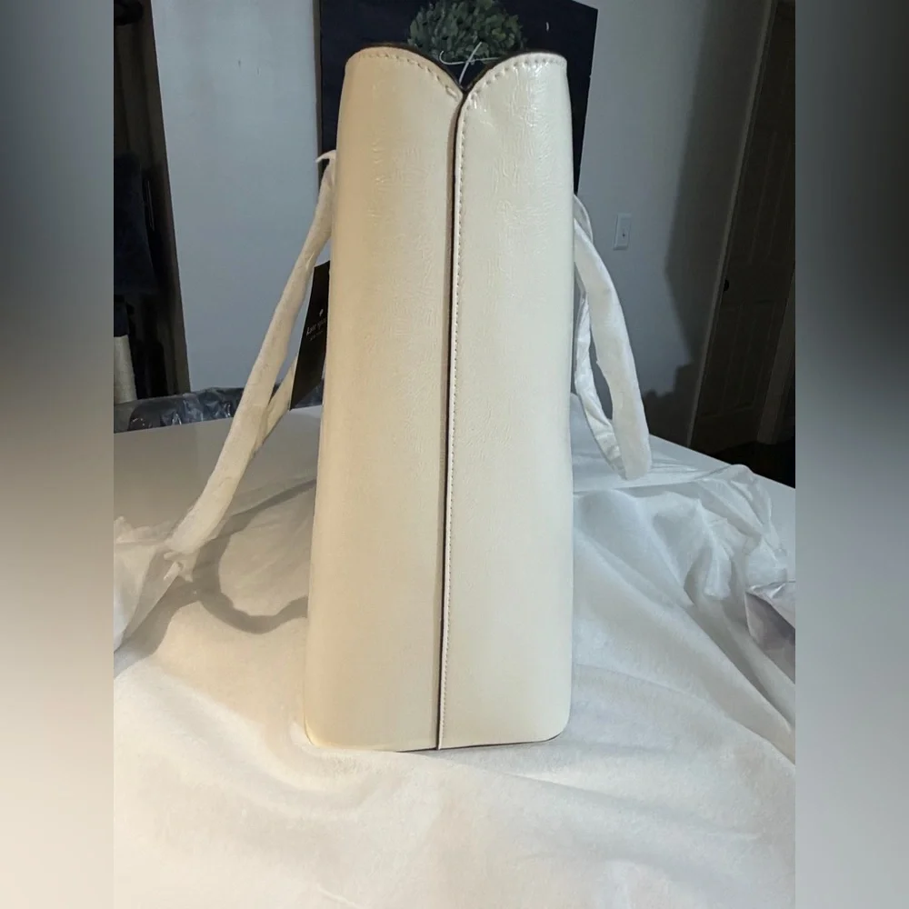 Kate‎ Spade Bridget Crinkle Patent Large Ivory White Tote Bag KM674 NWT $399
